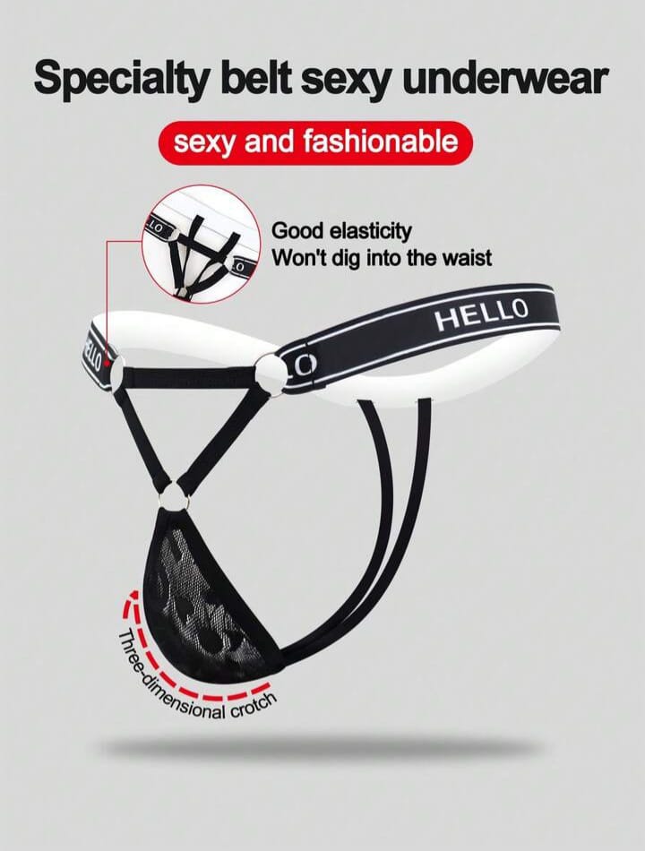 Men's Lace Trim Underwear For Men, Black, Mid Waist